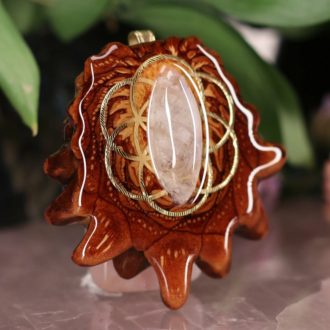 TEP Moonstone With Gold Seed Of Life Pendants 5 TEP Moonstone With Gold Seed Of Life Pendants