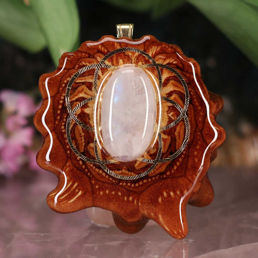 TEP Moonstone With Gold Seed Of Life 3 TEP Moonstone With Gold Seed Of Life