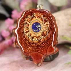 TEP Crushed Lapis (Glows) With Gold Seed Of Life And Front Om Pendants