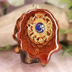 TEP Crushed Lapis (Glows) With Gold Seed Of Life And Front Om Pendants