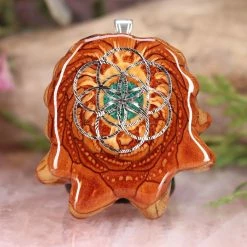 TEP Pendants Crushed Malachite (Glows) With Silver Seed Of Life