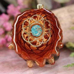 TEP Crushed Turquoise (Glows) With Gold Seed Of Life And Front Om