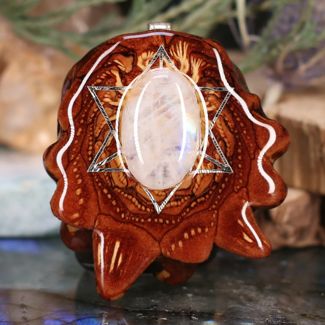 TEP Pendants Moonstone With Silver Merkaba 3 TEP Pendants Moonstone With Silver Merkaba