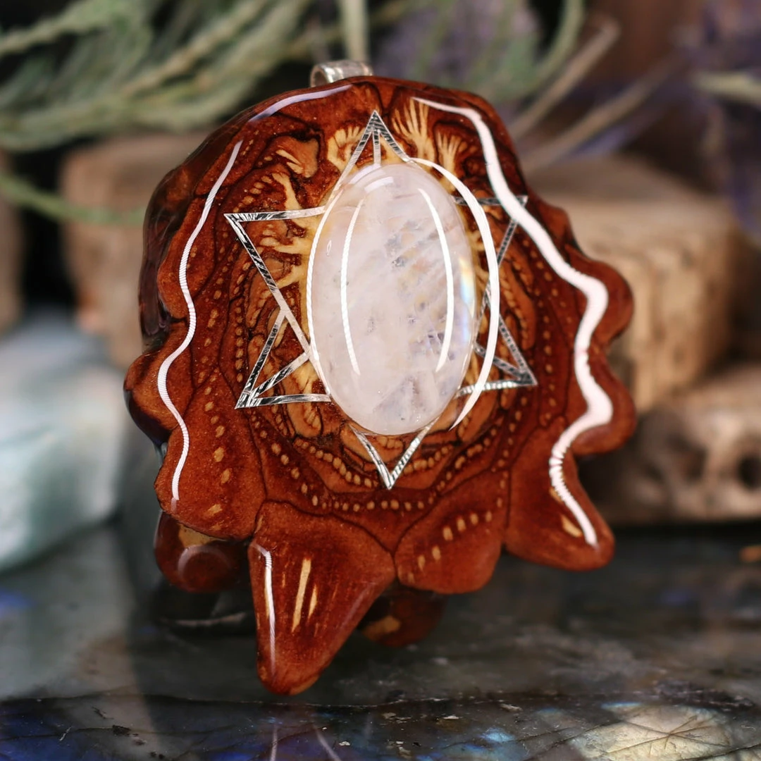 TEP Pendants Moonstone With Silver Merkaba 5 TEP Pendants Moonstone With Silver Merkaba