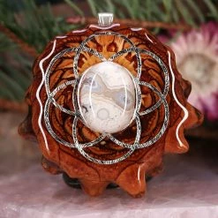 TEP Crazy Lace Agate With Silver Seed Of Life Pendants