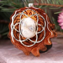 TEP Crazy Lace Agate With Silver Seed Of Life Pendants
