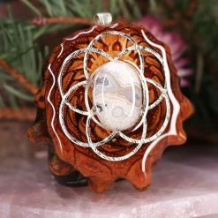 TEP Crazy Lace Agate With Silver Seed Of Life Pendants