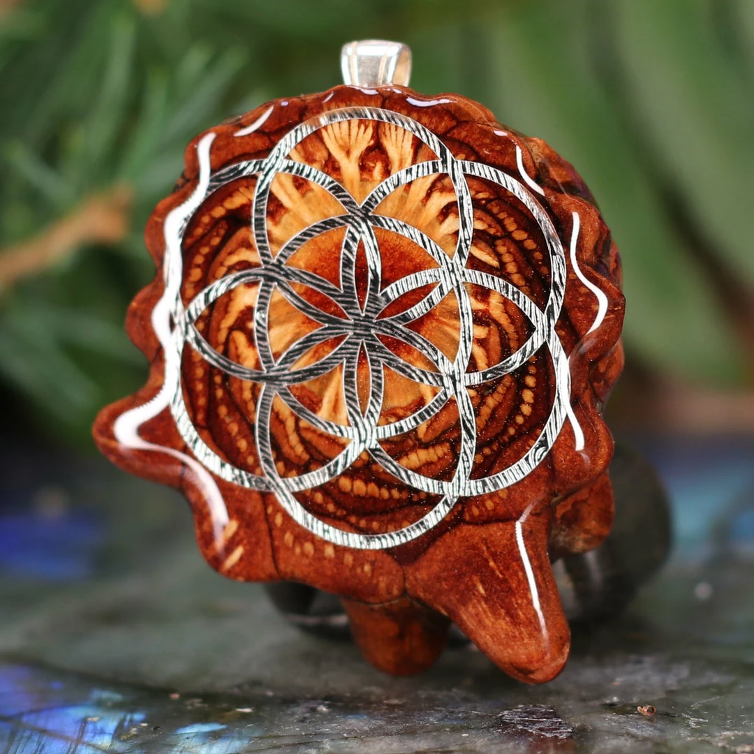 TEP Pendants Natural With Silver Seed Of Life 4 TEP Pendants Natural With Silver Seed Of Life