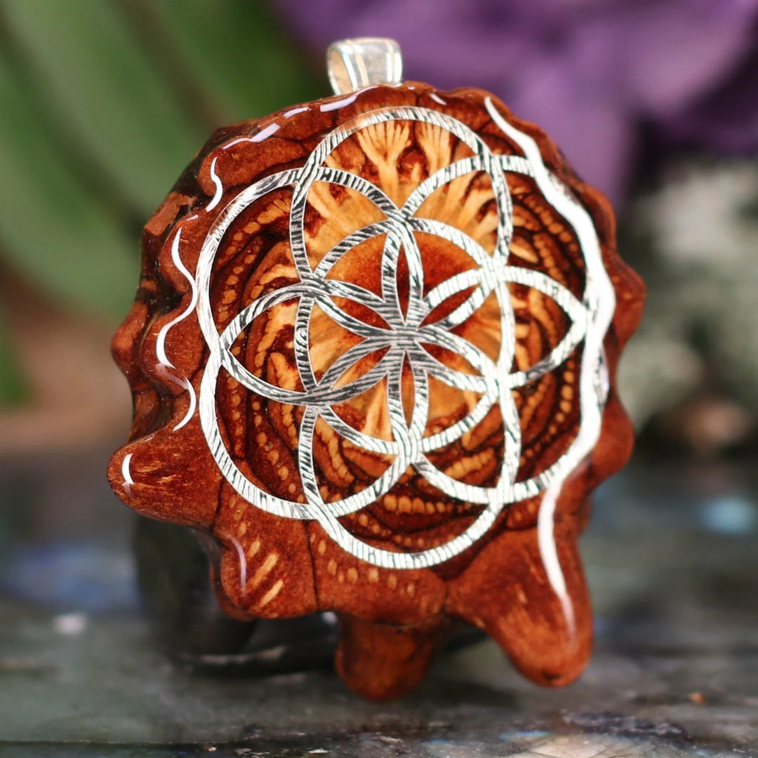 TEP Pendants Natural With Silver Seed Of Life 5 TEP Pendants Natural With Silver Seed Of Life