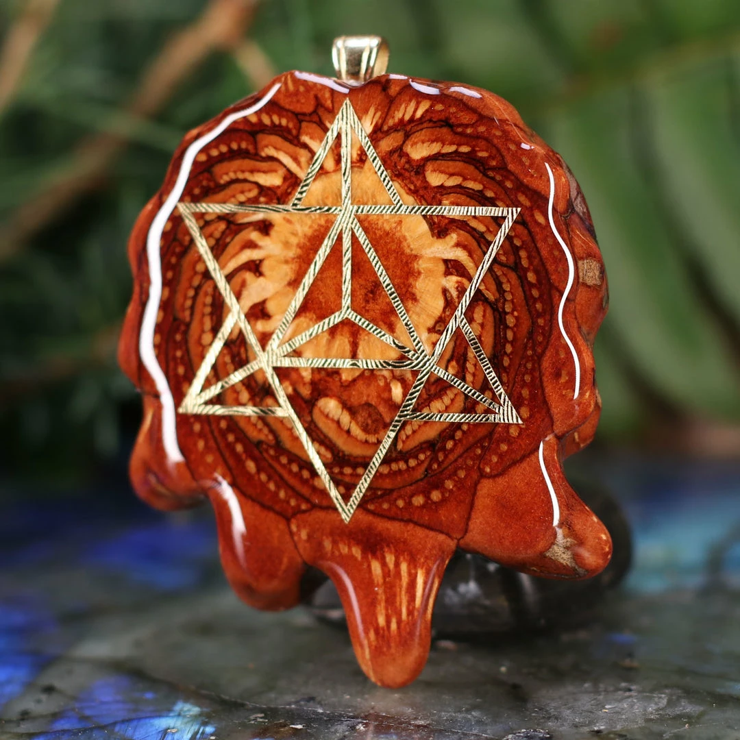 TEP Pendants Natural With Gold Merkaba 4 TEP Pendants Natural With Gold Merkaba
