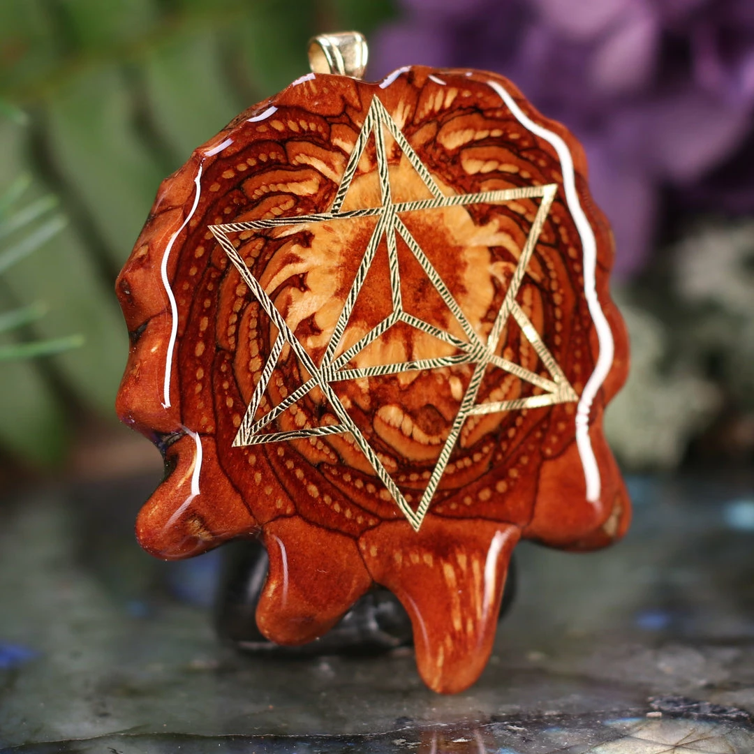 TEP Pendants Natural With Gold Merkaba 5 TEP Pendants Natural With Gold Merkaba