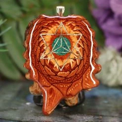 TEP Pendants Crushed Malachite (Glows) With Gold Merkaba