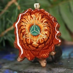 TEP Pendants Crushed Malachite (Glows) With Gold Merkaba