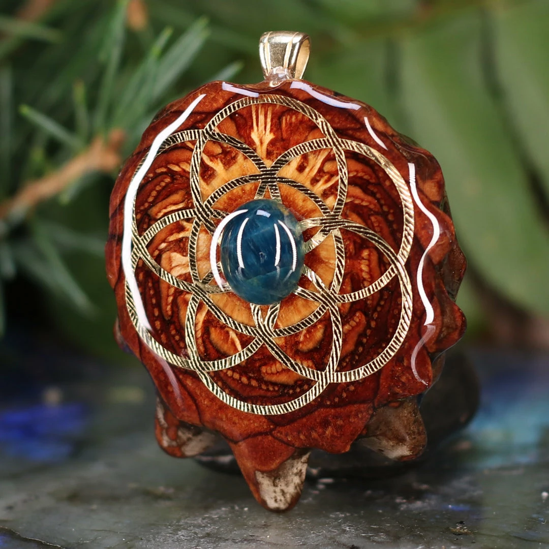 TEP Blue Apatite With Gold Seed Of Life Pendants 4 TEP Blue Apatite With Gold Seed Of Life Pendants