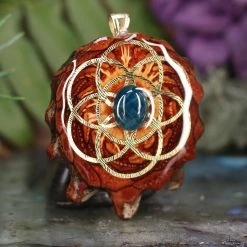 TEP Blue Apatite With Gold Seed Of Life Pendants 7 TEP Blue Apatite With Gold Seed Of Life Pendants