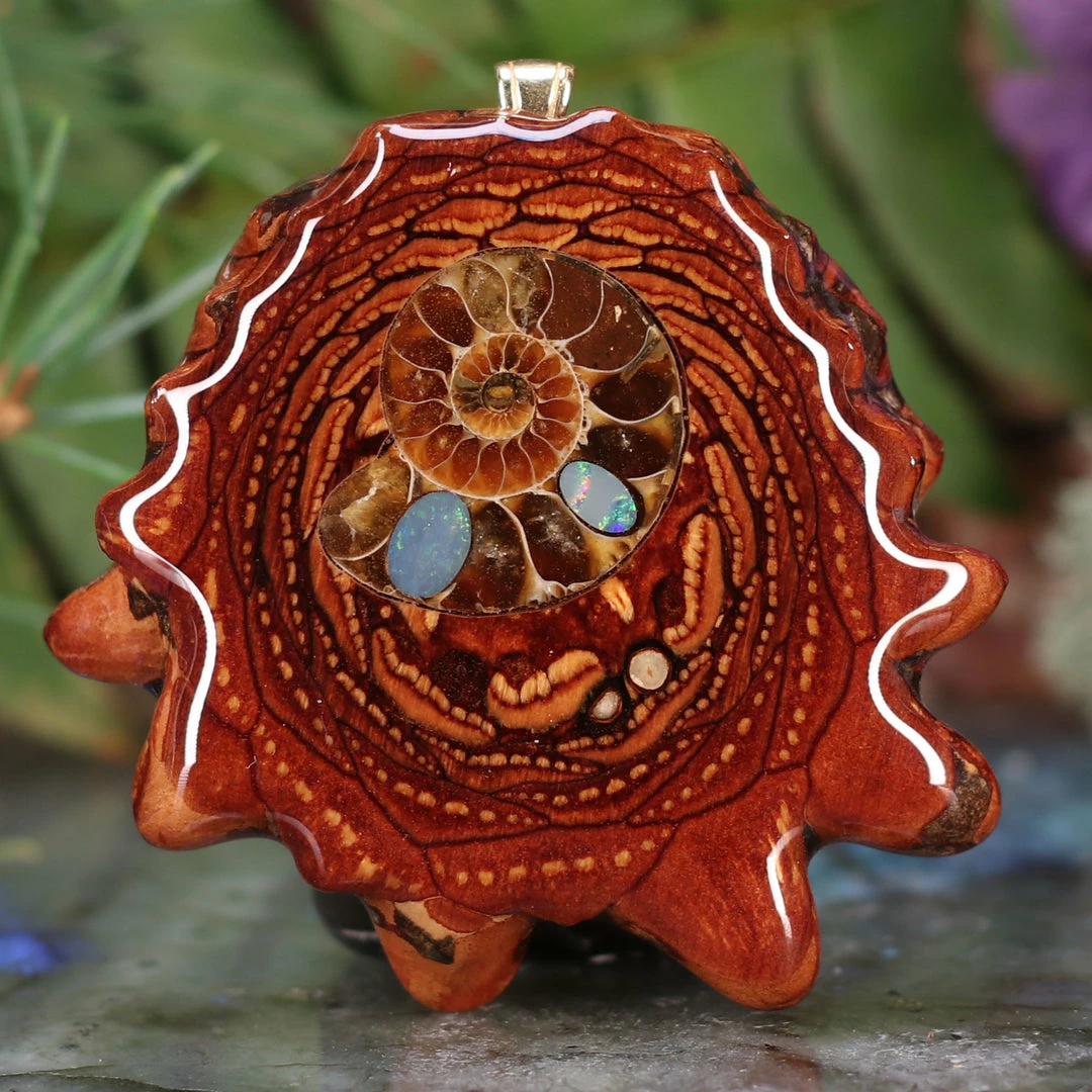 TEP Opal-Inlaid Ammonite Pendants 3 TEP Opal-Inlaid Ammonite Pendants