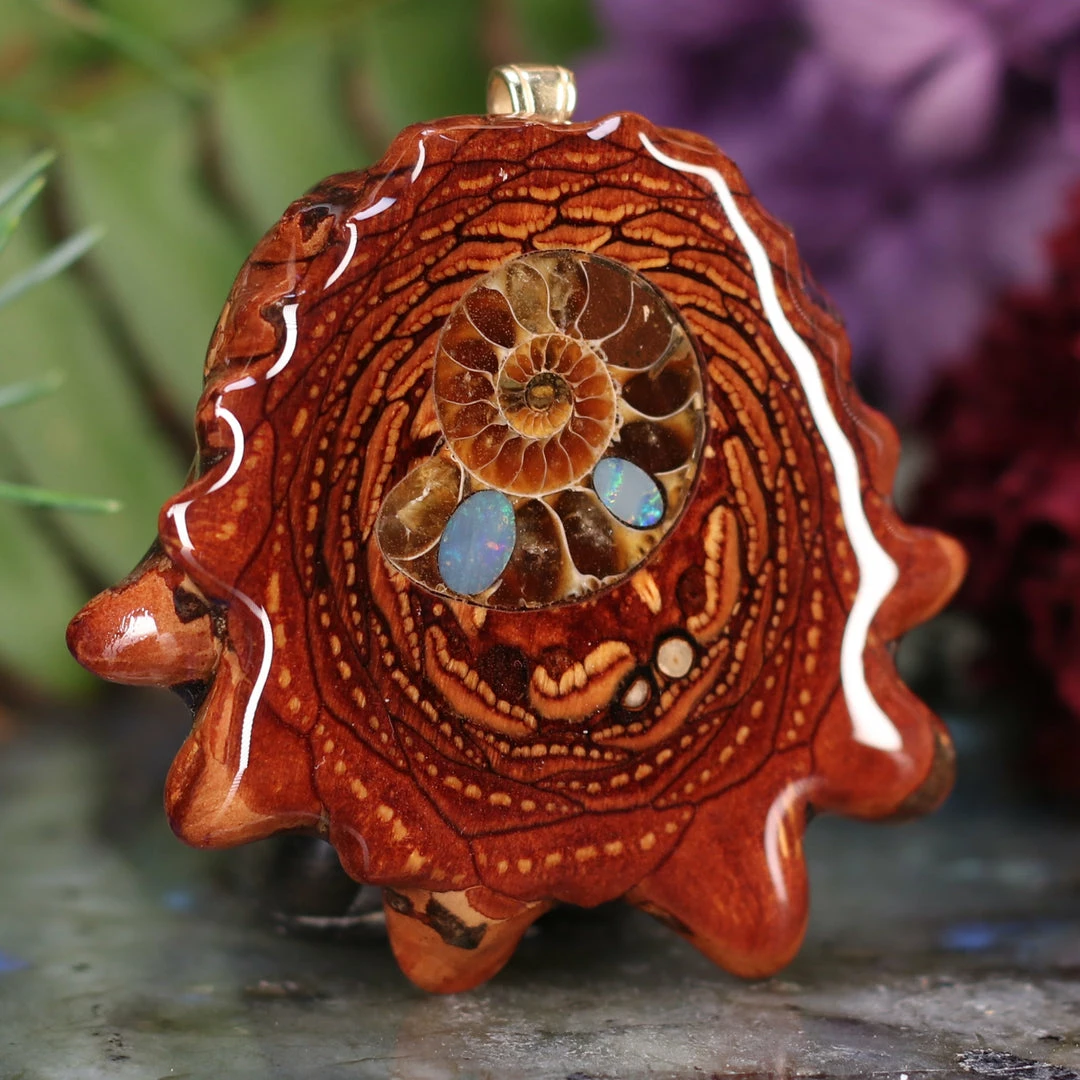 TEP Opal-Inlaid Ammonite Pendants 5 TEP Opal-Inlaid Ammonite Pendants