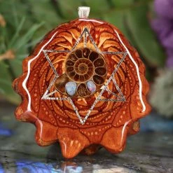 TEP Pendants Opal-Inlaid Ammonite With Silver Merkaba