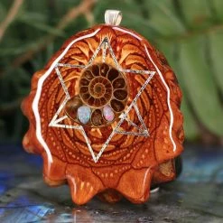 TEP Pendants Opal-Inlaid Ammonite With Silver Merkaba