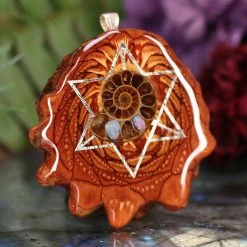 TEP Pendants Opal-Inlaid Ammonite With Silver Merkaba