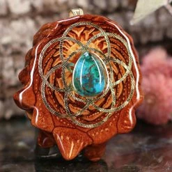 TEP Pendants Chrysocolla With Gold Seed Of Life