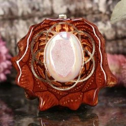 TEP Pendants White Druzy Quartz With Gold Seed Of Life