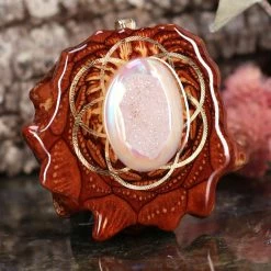 TEP Pendants White Druzy Quartz With Gold Seed Of Life