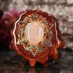 TEP White Druzy Quartz With Gold 64 Star Tetrahedron