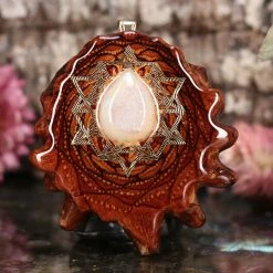 TEP Pendants White Druzy Quartz With Gold 64 Star Tetrahedron