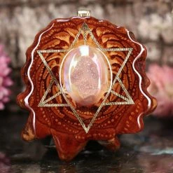 TEP White Druzy Quartz With Gold Merkaba Pendants