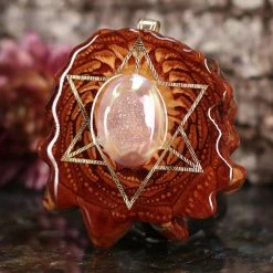 TEP White Druzy Quartz With Gold Merkaba Pendants