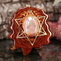 TEP White Druzy Quartz With Gold Merkaba Pendants 7 TEP White Druzy Quartz With Gold Merkaba Pendants