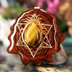 TEP Pendants Yellow Tiger's Eye With Gold Merkaba