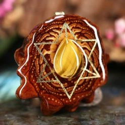 TEP Pendants Yellow Tiger's Eye With Gold Merkaba