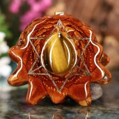 TEP Pendants Yellow Tiger's Eye With Gold Merkaba