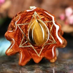 TEP Pendants Yellow Tiger's Eye With Gold Merkaba