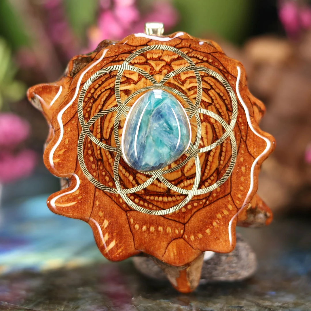 TEP Green Kyanite With Gold Seed Of Life 3 TEP Green Kyanite With Gold Seed Of Life