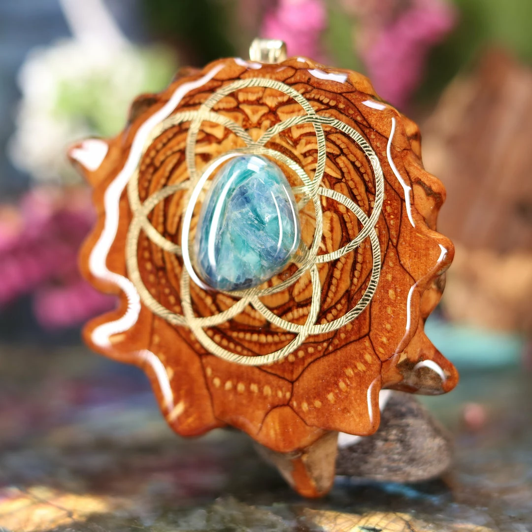 TEP Green Kyanite With Gold Seed Of Life 4 TEP Green Kyanite With Gold Seed Of Life