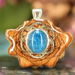 TEP Blue Apatite With Gold Seed Of Life Pendants