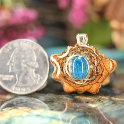 TEP Blue Apatite With Gold Seed Of Life Pendants