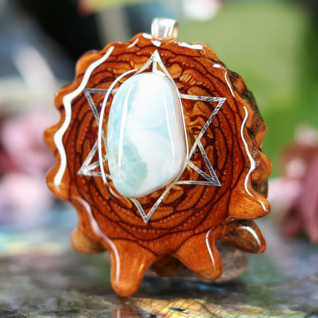 TEP Larimar With Silver Merkaba Pendants 4 TEP Larimar With Silver Merkaba Pendants