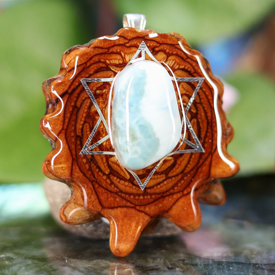 TEP Larimar With Silver Merkaba Pendants 5 TEP Larimar With Silver Merkaba Pendants