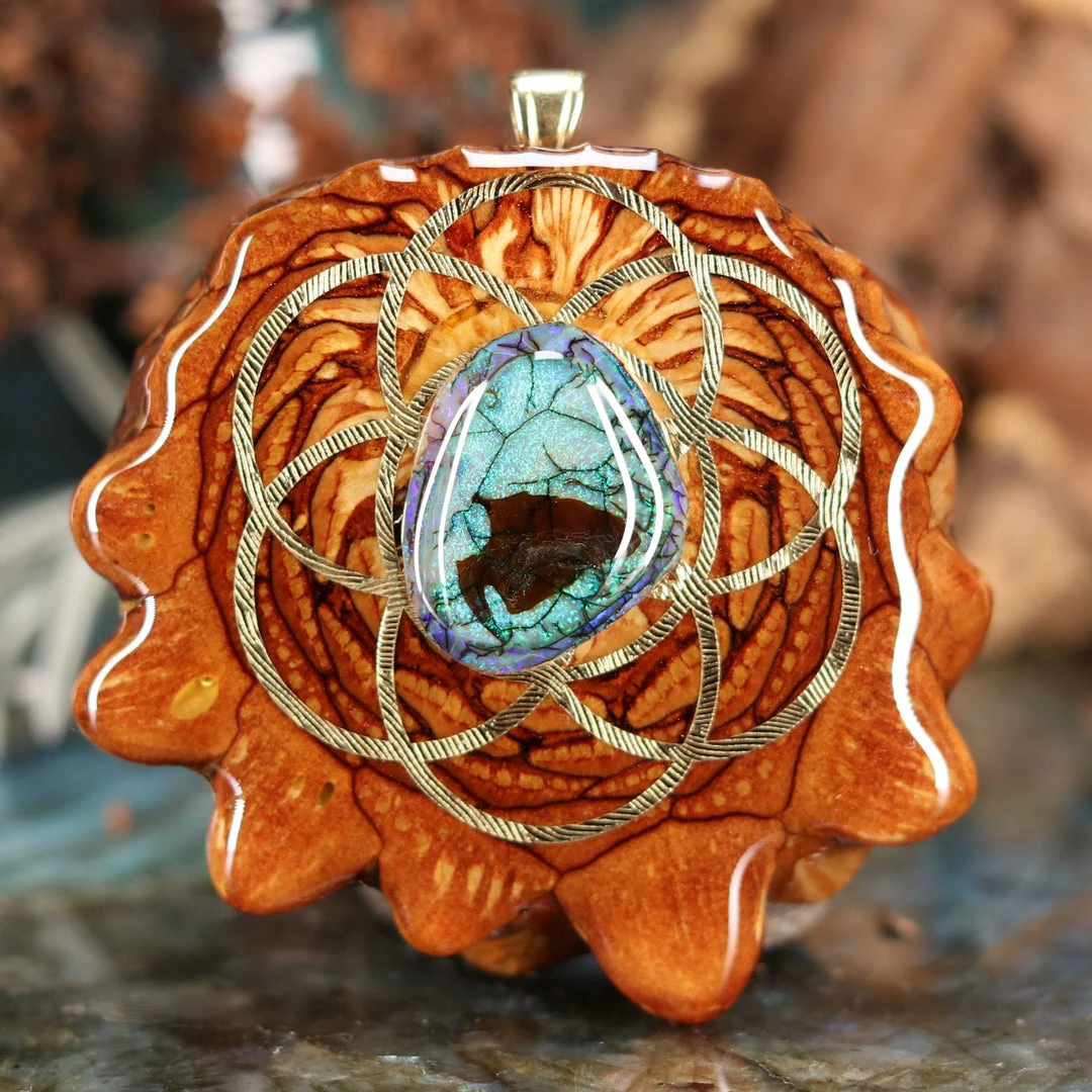 TEP Sterling Opal With Gold Seed Of Life 3 TEP Sterling Opal With Gold Seed Of Life
