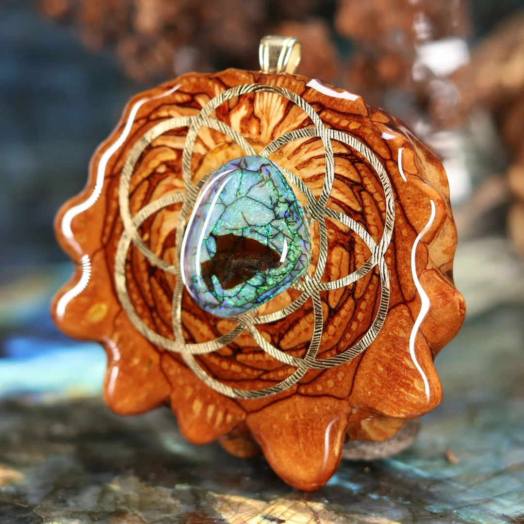 TEP Sterling Opal With Gold Seed Of Life 4 TEP Sterling Opal With Gold Seed Of Life