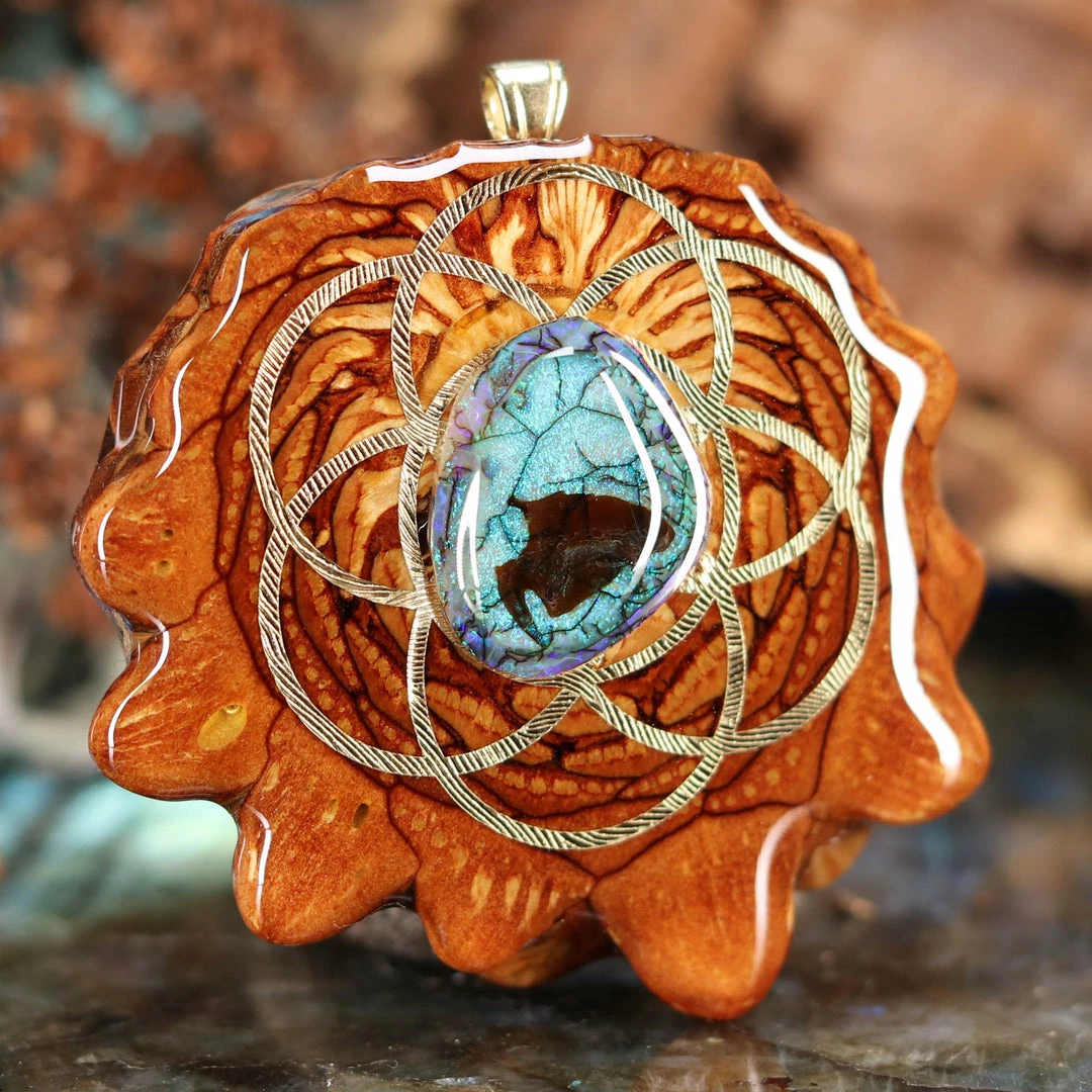 TEP Sterling Opal With Gold Seed Of Life 5 TEP Sterling Opal With Gold Seed Of Life