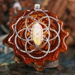 TEP Mexican Fire Opal With Silver Seed Of Life Pendants