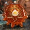 TEP Mexican Fire Opal With Gold Merkaba And Back Om Pendants