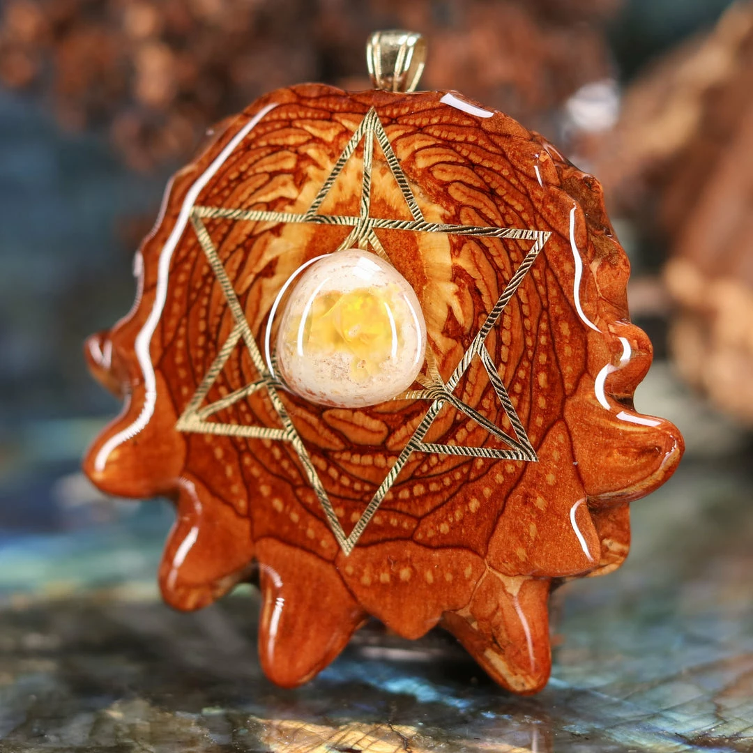 TEP Mexican Fire Opal With Gold Merkaba And Back Om Pendants 4 TEP Mexican Fire Opal With Gold Merkaba And Back Om Pendants