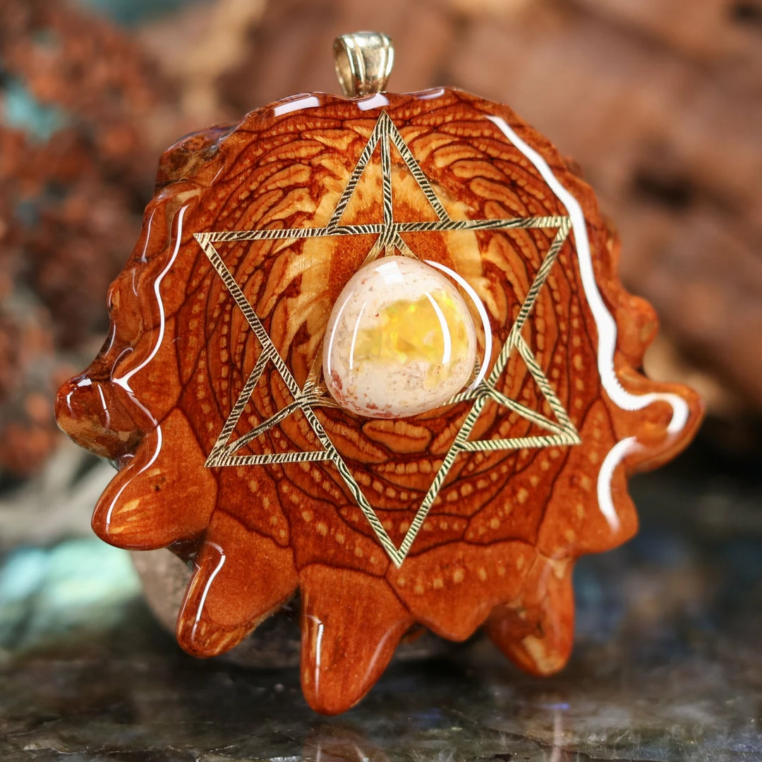 TEP Mexican Fire Opal With Gold Merkaba And Back Om Pendants 5 TEP Mexican Fire Opal With Gold Merkaba And Back Om Pendants