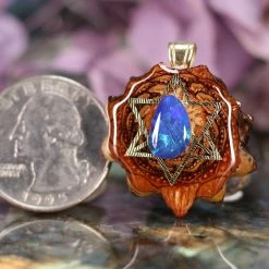 TEP Pendants Australian Blue Opal With Gold Merkaba